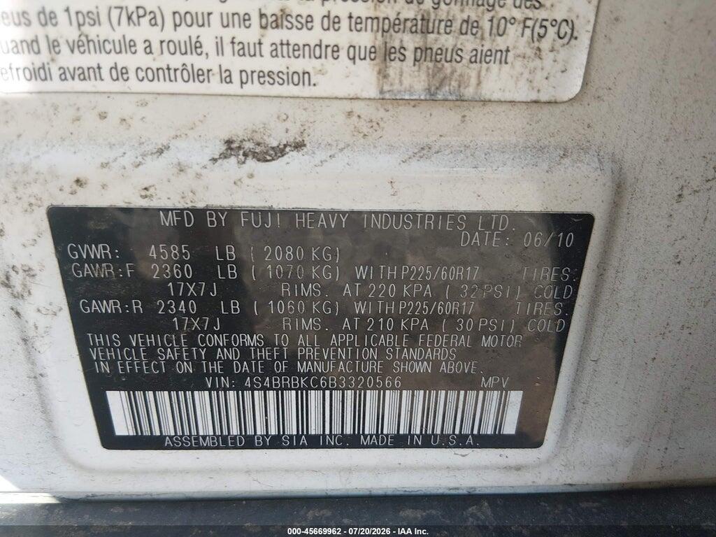 4S4BRBKC6B3320566 2011 SUBARU OUTBACK photo no. 9