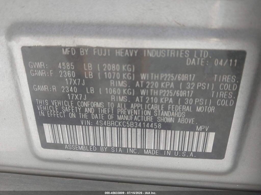 4S4BRCKC5B3414458 2011 SUBARU OUTBACK photo no. 9