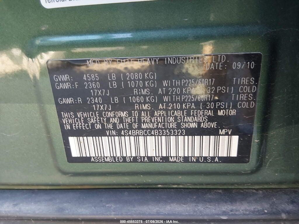 4S4BRBCC4B3353323 2011 SUBARU OUTBACK photo no. 9