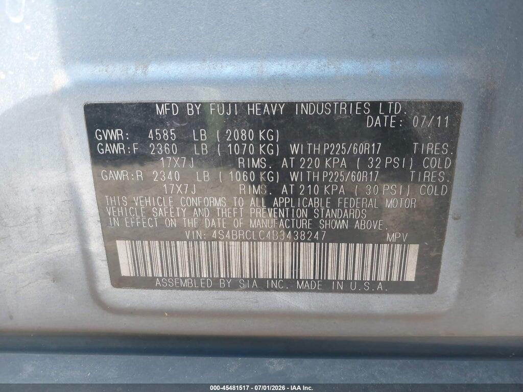 4S4BRCLC4B3438247 2011 SUBARU OUTBACK photo no. 9