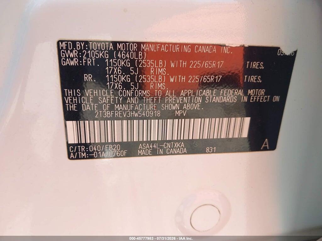 2T3BFREV3HW540918 2017 TOYOTA RAV4 photo no. 9