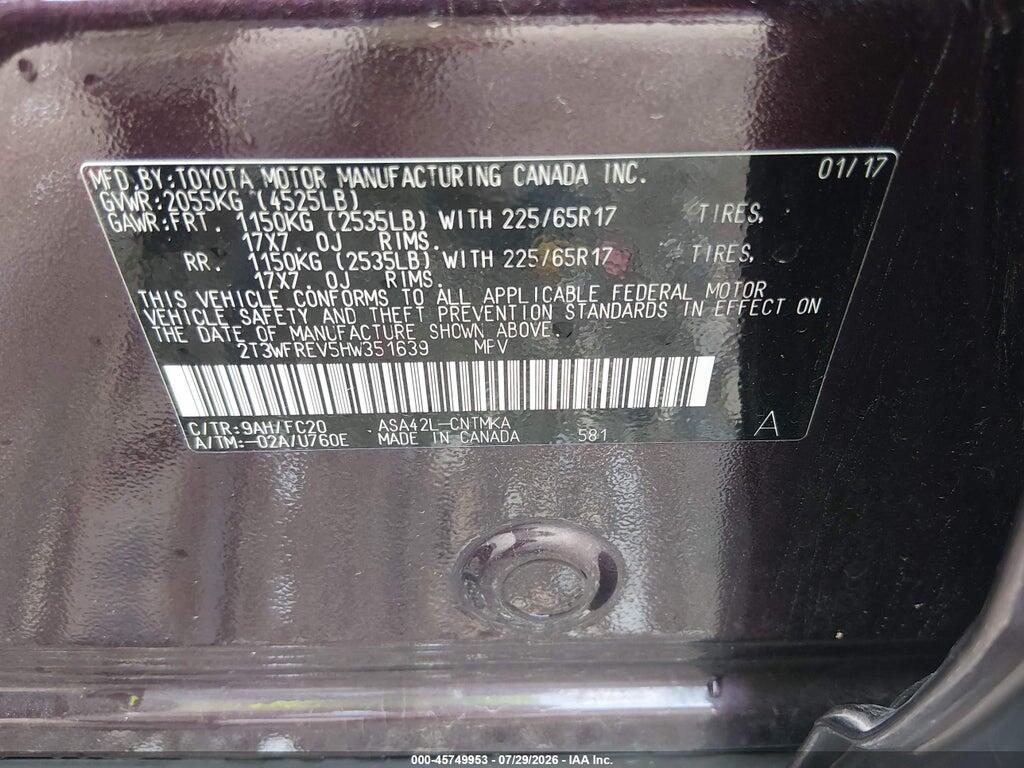 2T3WFREV5HW351639 2017 TOYOTA RAV4 photo no. 9