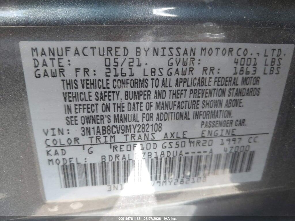 3N1AB8CV9MY282108 2021 NISSAN SENTRA photo no. 9