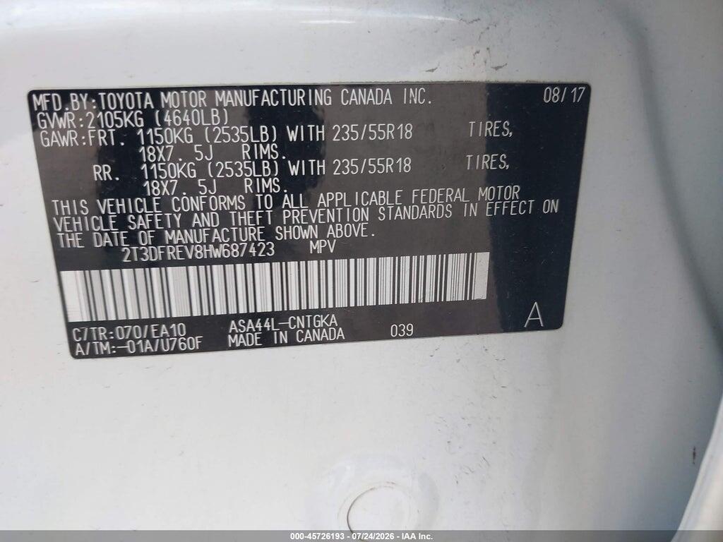 2T3DFREV8HW687423 2017 TOYOTA RAV4 photo no. 9