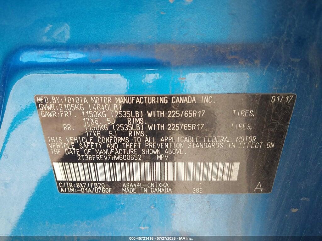 2T3BFREV7HW600652 2017 TOYOTA RAV4 photo no. 9