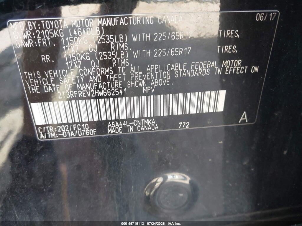 2T3RFREV2HW662541 2017 TOYOTA RAV4 photo no. 9