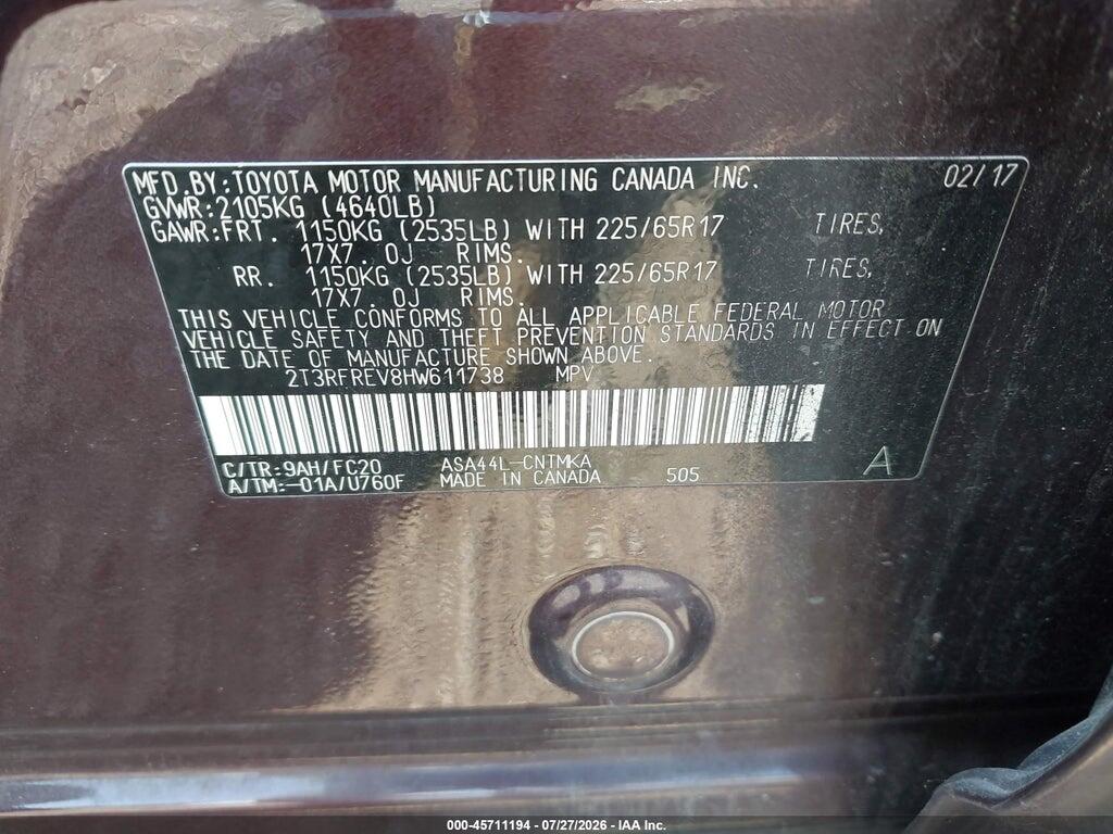 2T3RFREV8HW611738 2017 TOYOTA RAV4 photo no. 9