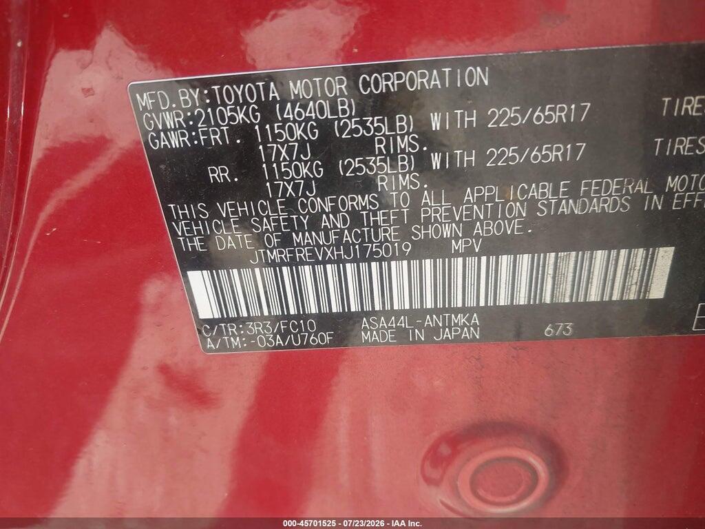 JTMRFREVXHJ175019 2017 TOYOTA RAV4 photo no. 9