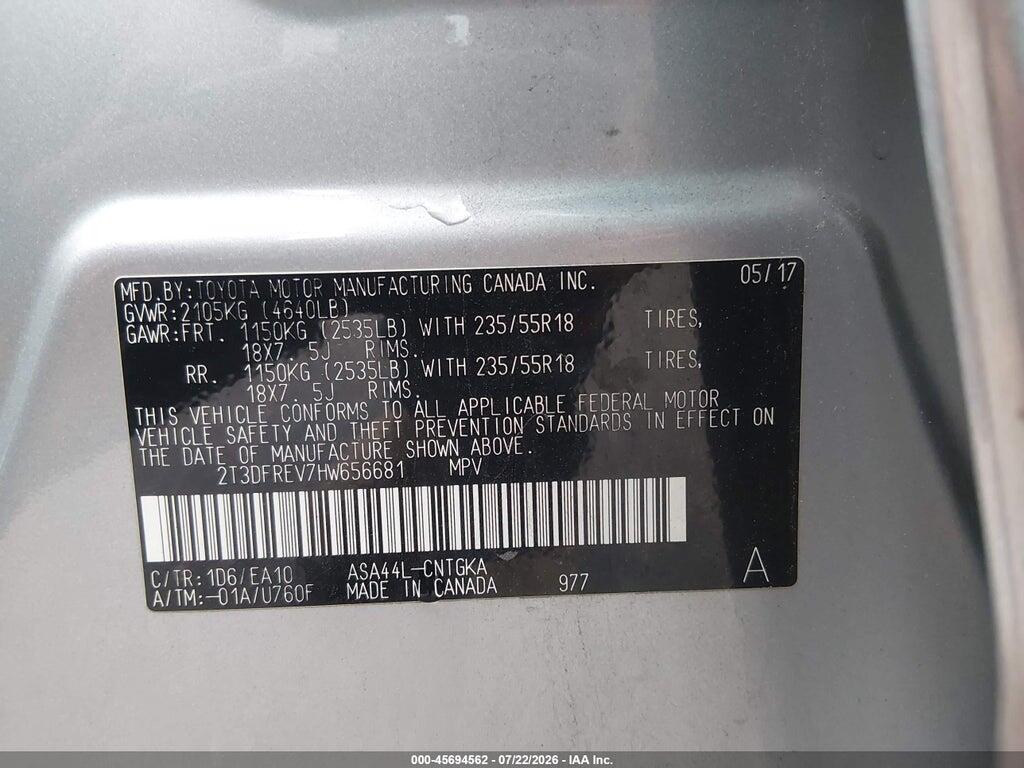 2T3DFREV7HW656681 2017 TOYOTA RAV4 photo no. 9