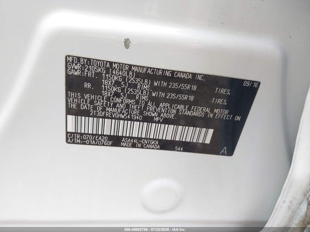 2T3DFREV0HW541940 2017 TOYOTA RAV4 photo no. 9