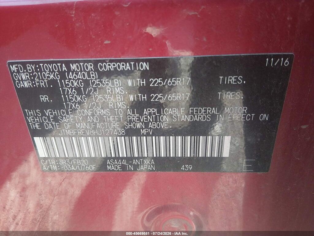 JTMBFREV8HJ127438 2017 TOYOTA RAV4 photo no. 9