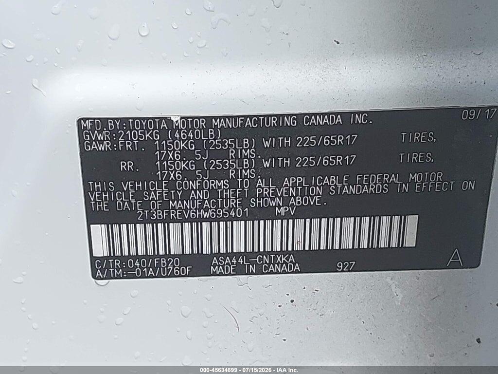 2T3BFREV6HW695401 2017 TOYOTA RAV4 photo no. 9