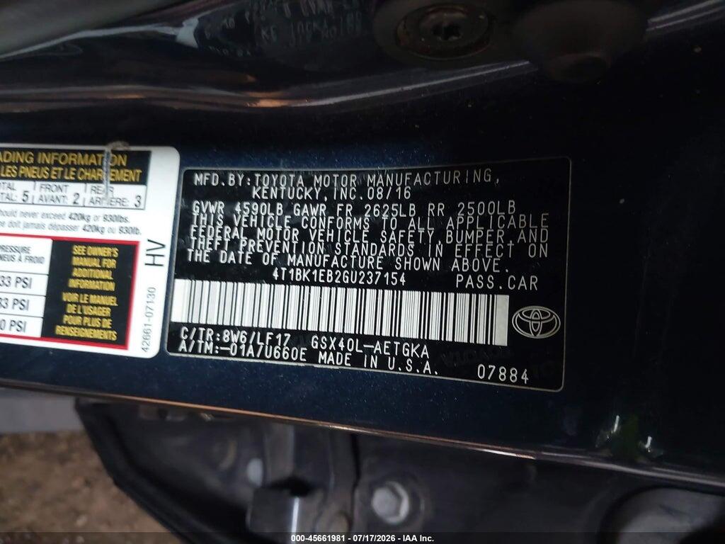4T1BK1EB2GU237154 2016 TOYOTA AVALON photo no. 9