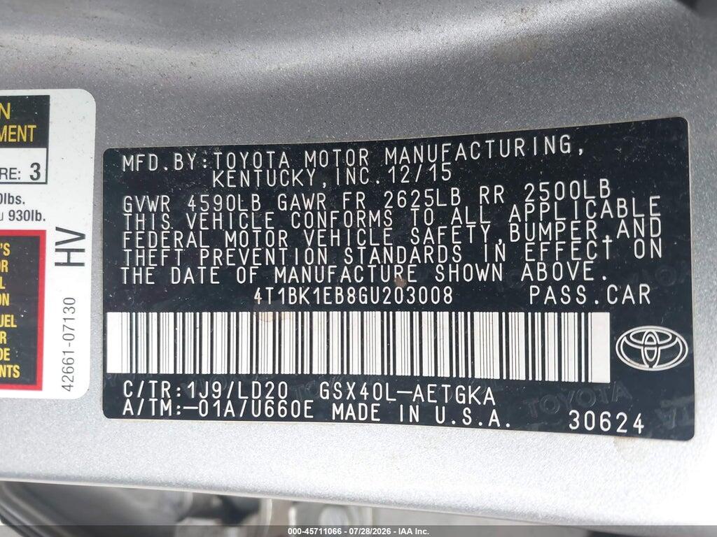 4T1BK1EB8GU203008 2016 TOYOTA AVALON photo no. 9