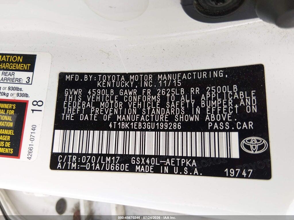 4T1BK1EB3GU199286 2016 TOYOTA AVALON photo no. 9