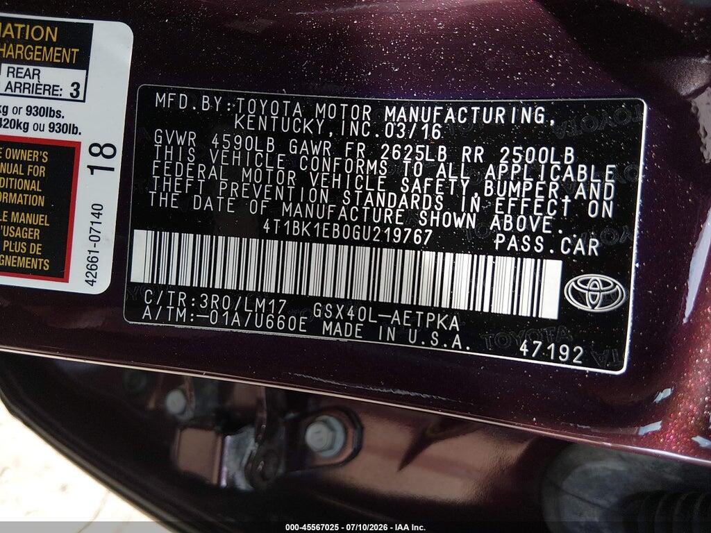 4T1BK1EB0GU219767 2016 TOYOTA AVALON photo no. 9