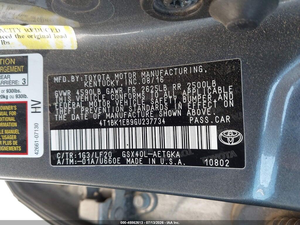 4T1BK1EB9GU237734 2016 TOYOTA AVALON photo no. 9