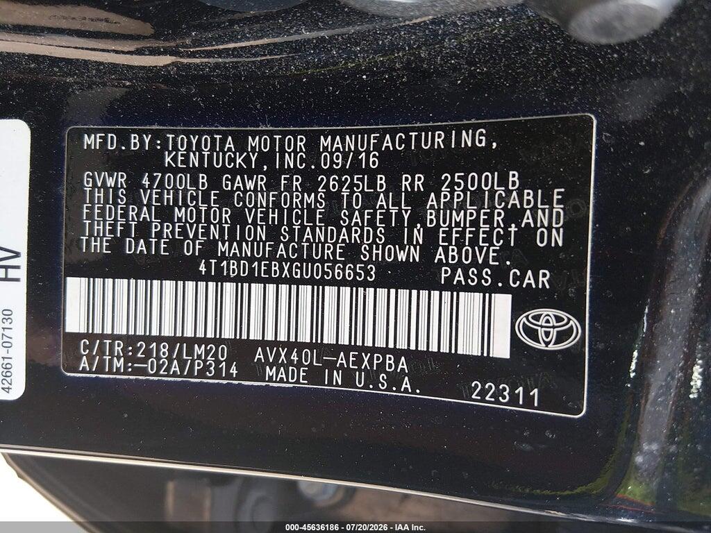 4T1BD1EBXGU056653 2016 TOYOTA AVALON HYBRID photo no. 9