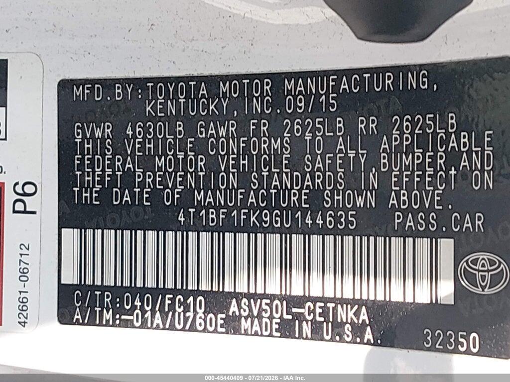 4T1BF1FK9GU144635 2016 TOYOTA CAMRY photo no. 9