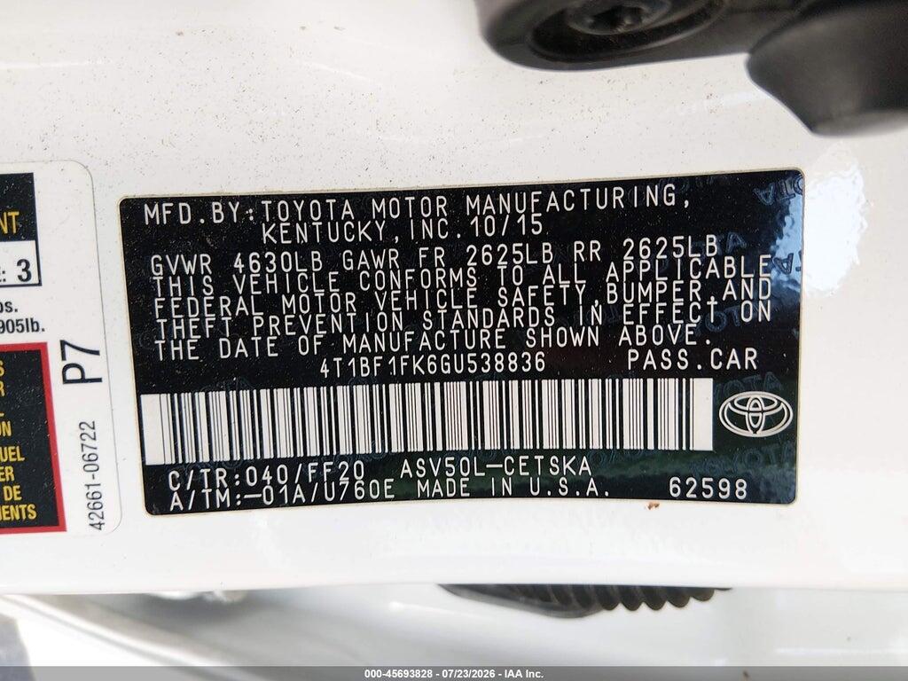 4T1BF1FK6GU538836 2016 TOYOTA CAMRY photo no. 9