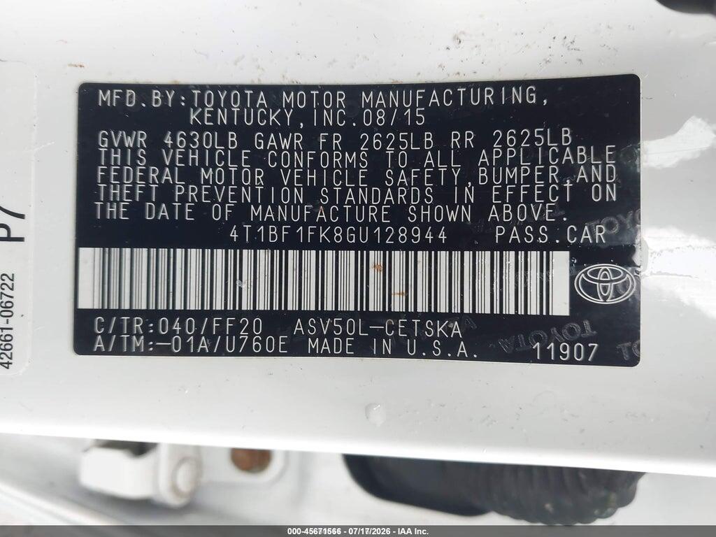 4T1BF1FK8GU128944 2016 TOYOTA CAMRY photo no. 9