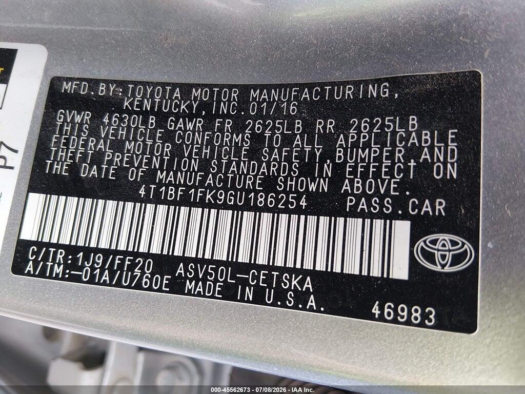 4T1BF1FK9GU186254 2016 TOYOTA CAMRY photo no. 9