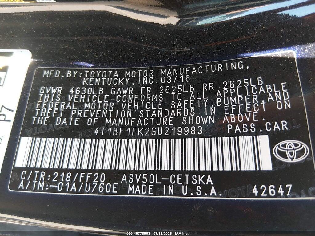 4T1BF1FK2GU219983 2016 TOYOTA CAMRY photo no. 9