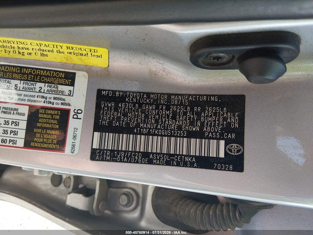 4T1BF1FK0GU513253 2016 TOYOTA CAMRY photo no. 9