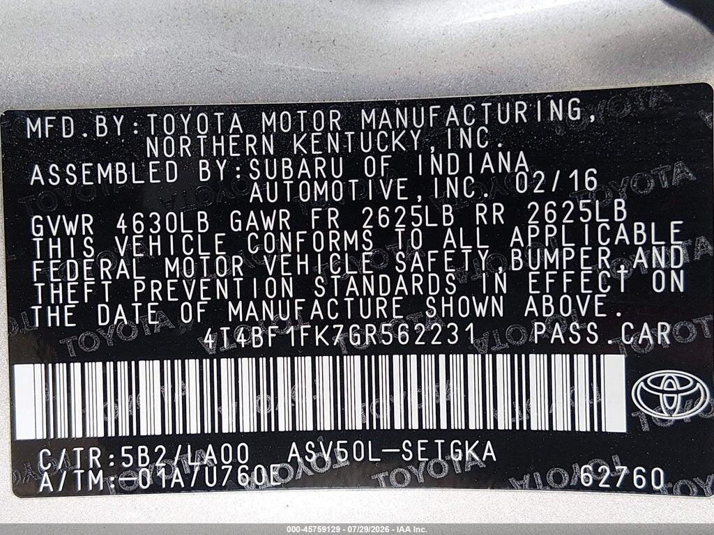 4T4BF1FK7GR562231 2016 TOYOTA CAMRY photo no. 9