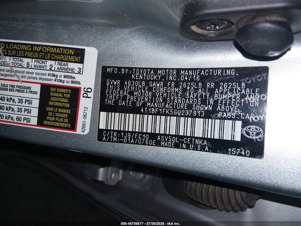 4T1BF1FK5GU237913 2016 TOYOTA CAMRY photo no. 9