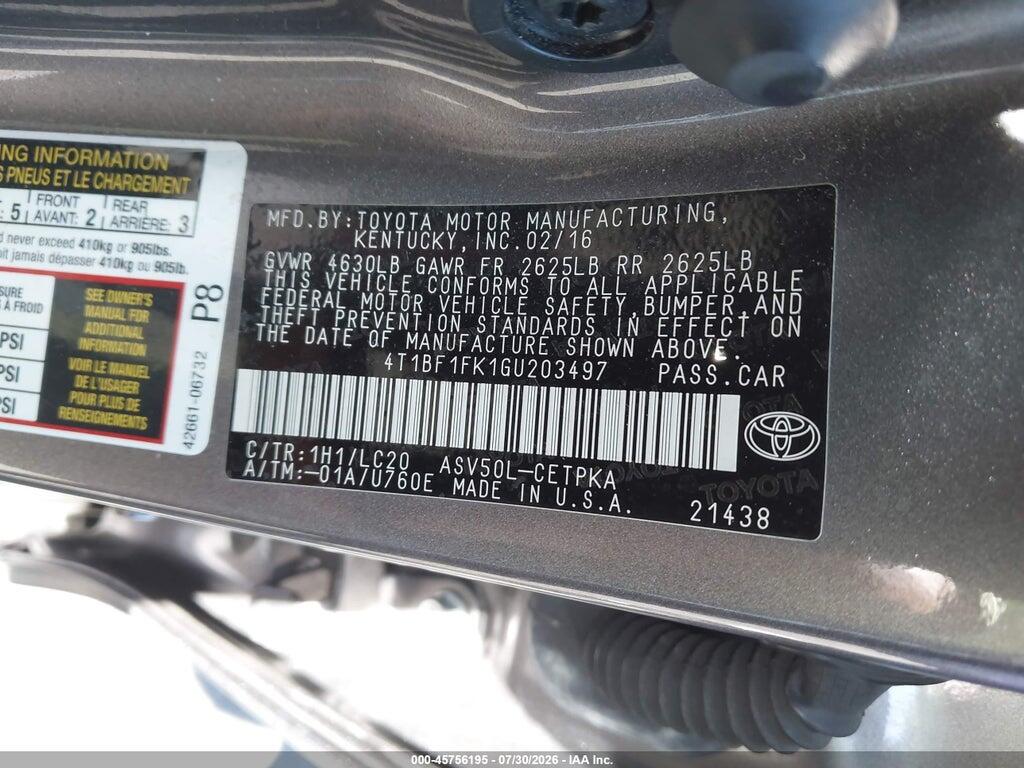 4T1BF1FK1GU203497 2016 TOYOTA CAMRY photo no. 9