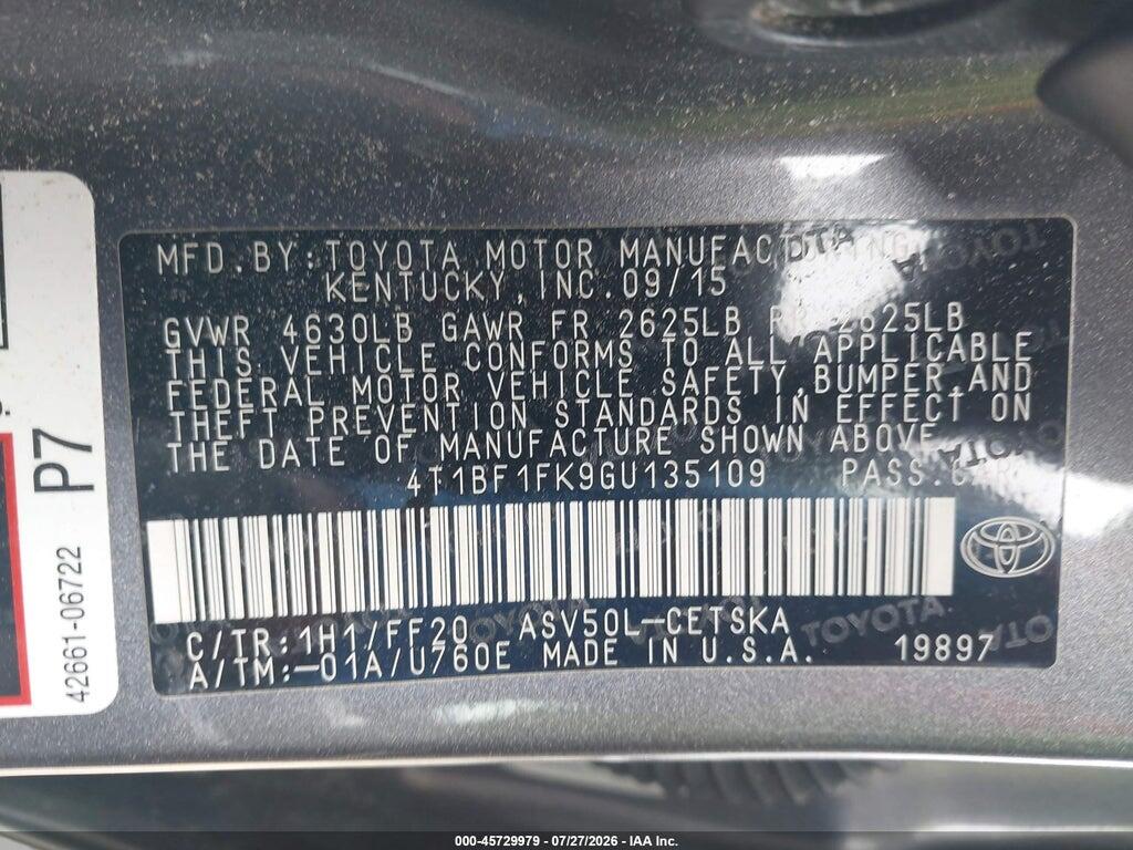 4T1BF1FK9GU135109 2016 TOYOTA CAMRY photo no. 9