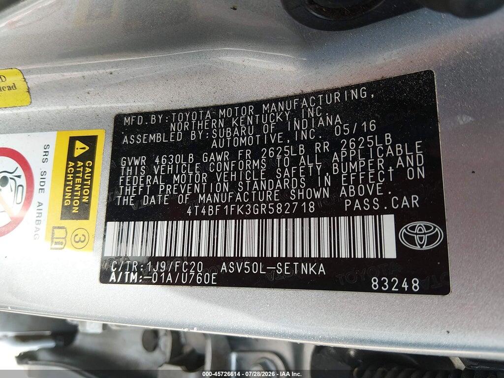 4T4BF1FK3GR582718 2016 TOYOTA CAMRY photo no. 9