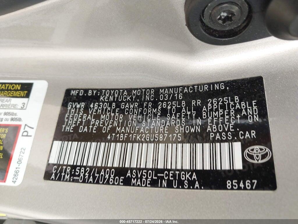 4T1BF1FK2GU587175 2016 TOYOTA CAMRY photo no. 9