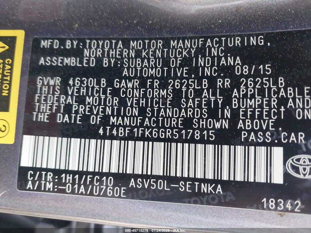 4T4BF1FK6GR517815 2016 TOYOTA CAMRY photo no. 9