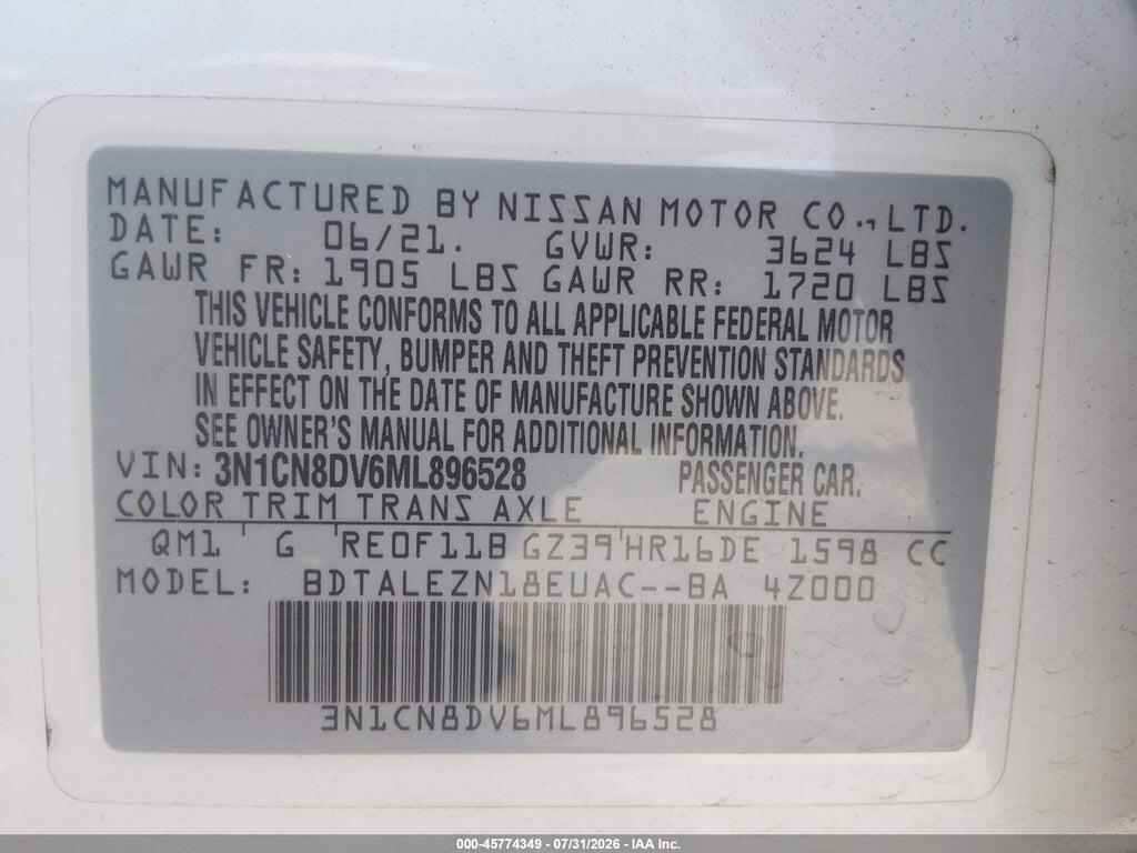 3N1CN8DV6ML896528 2021 NISSAN VERSA photo no. 9