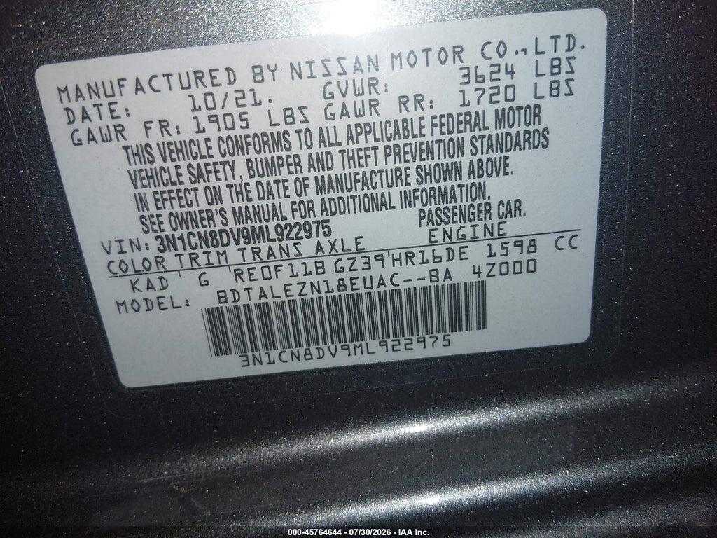 3N1CN8DV9ML922975 2021 NISSAN VERSA photo no. 9