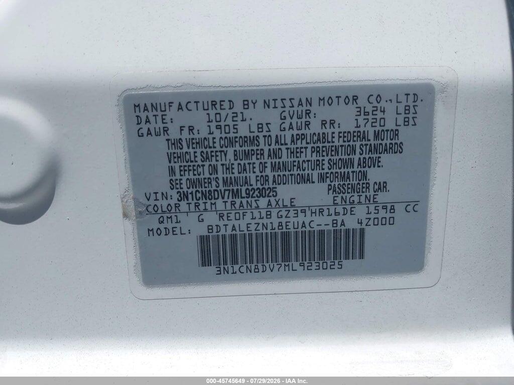 3N1CN8DV7ML923025 2021 NISSAN VERSA photo no. 9