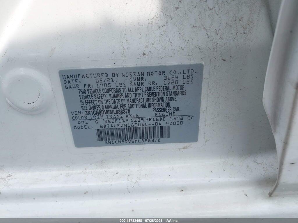 3N1CN8DV6ML888378 2021 NISSAN VERSA photo no. 9