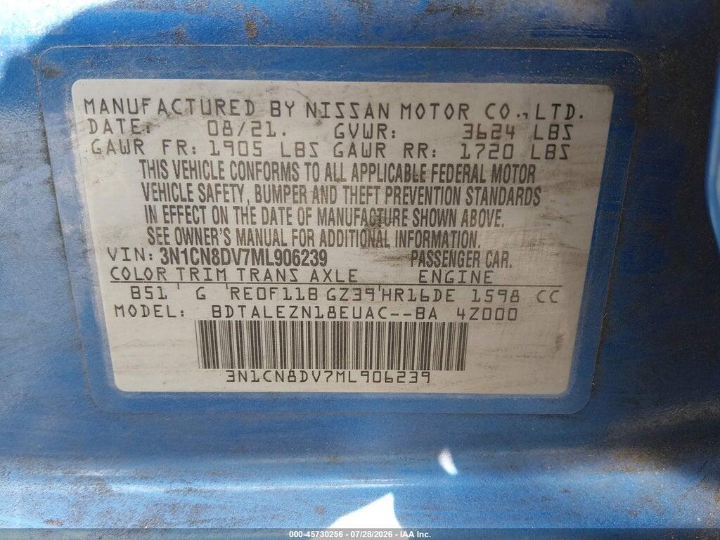 3N1CN8DV7ML906239 2021 NISSAN VERSA photo no. 9