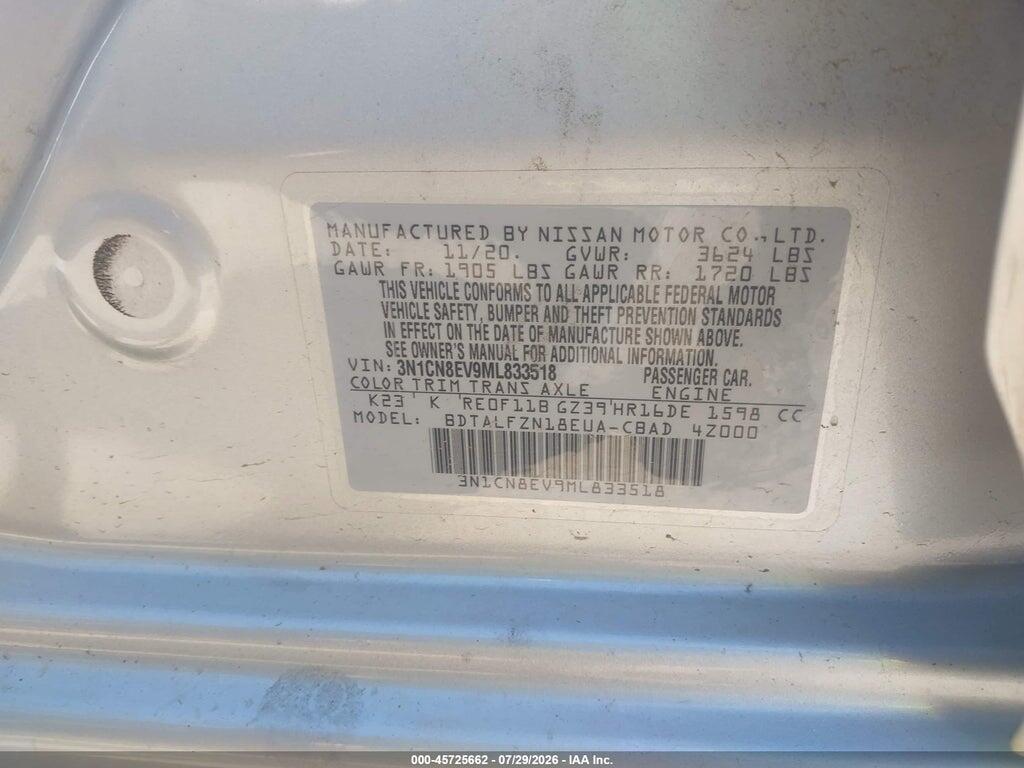 3N1CN8EV9ML833518 2021 NISSAN VERSA photo no. 9
