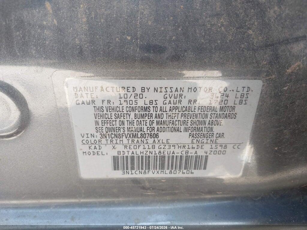3N1CN8FVXML807606 2021 NISSAN VERSA photo no. 9