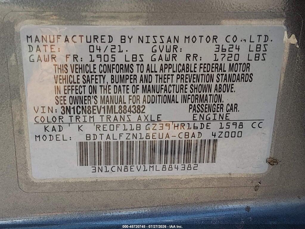 3N1CN8EV1ML884382 2021 NISSAN VERSA photo no. 9