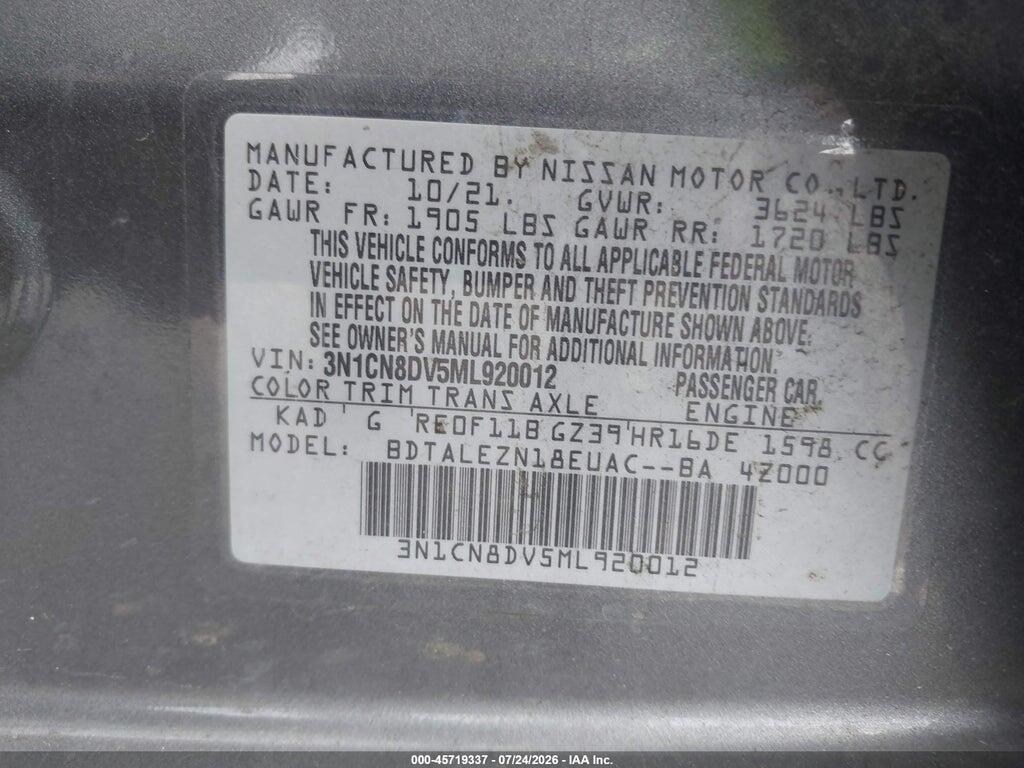 3N1CN8DV5ML920012 2021 NISSAN VERSA photo no. 9