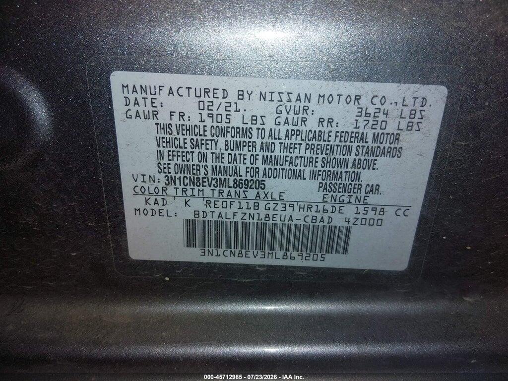 3N1CN8EV3ML869205 2021 NISSAN VERSA photo no. 9