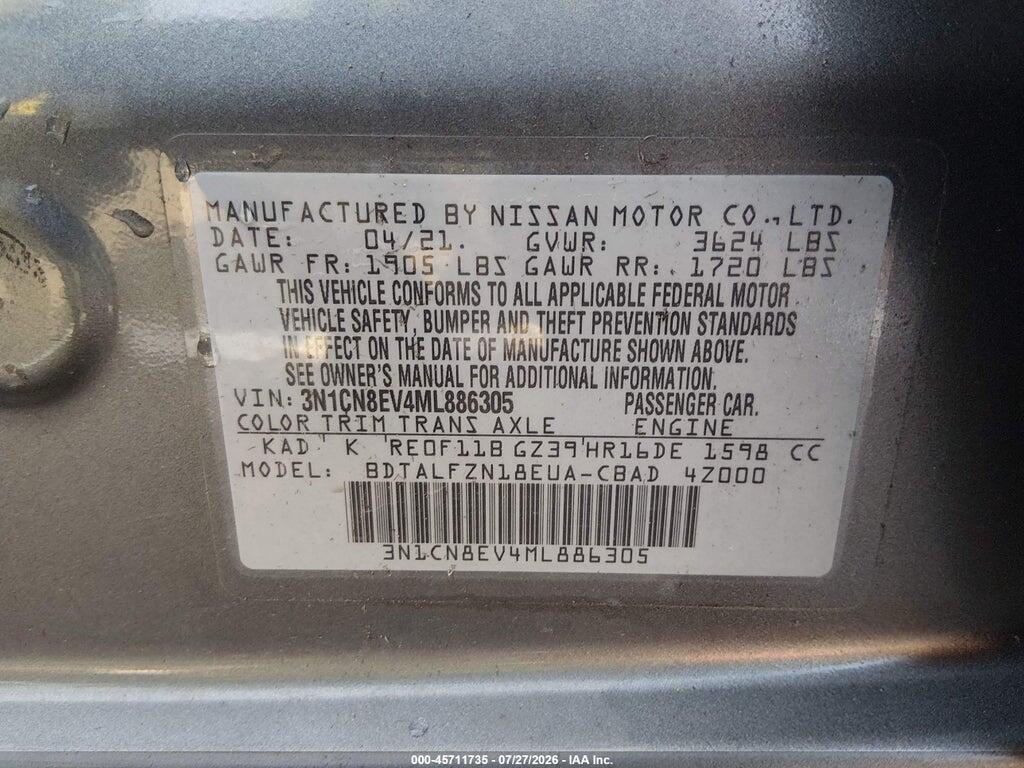 3N1CN8EV4ML886305 2021 NISSAN VERSA photo no. 9