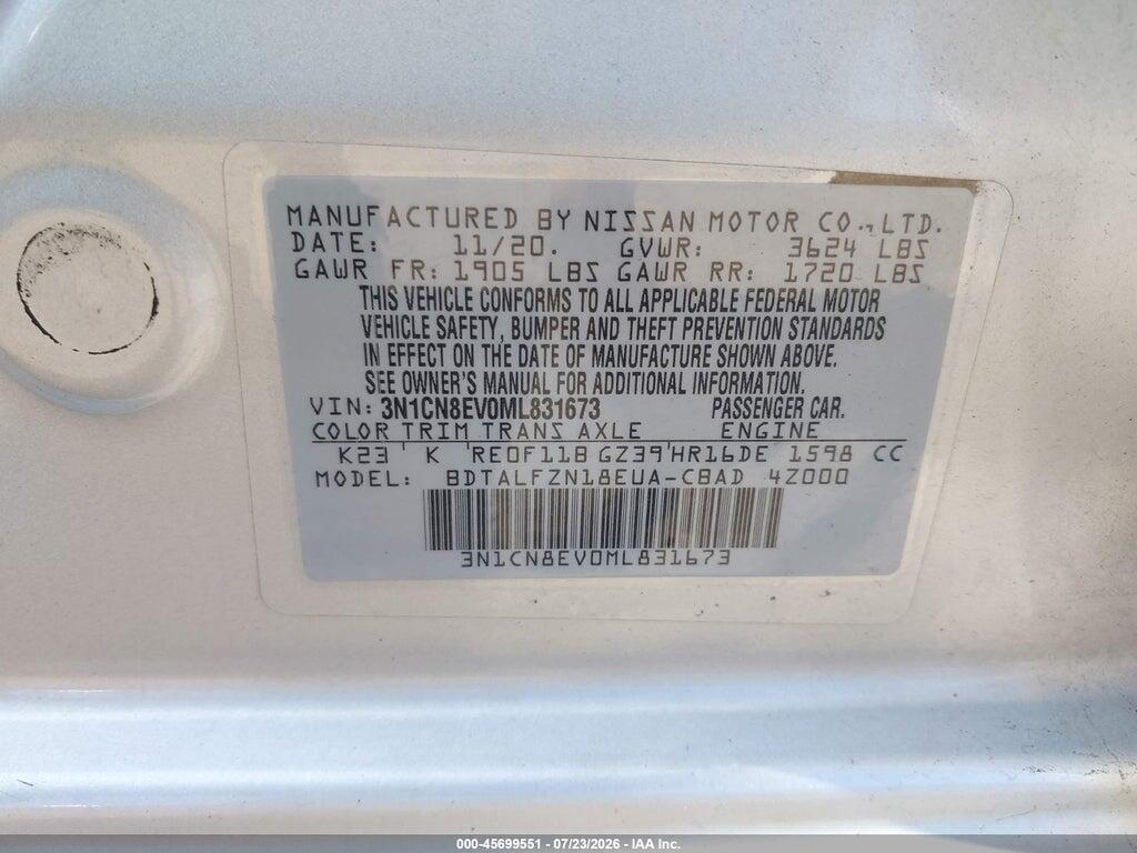 3N1CN8EV0ML831673 2021 NISSAN VERSA photo no. 9