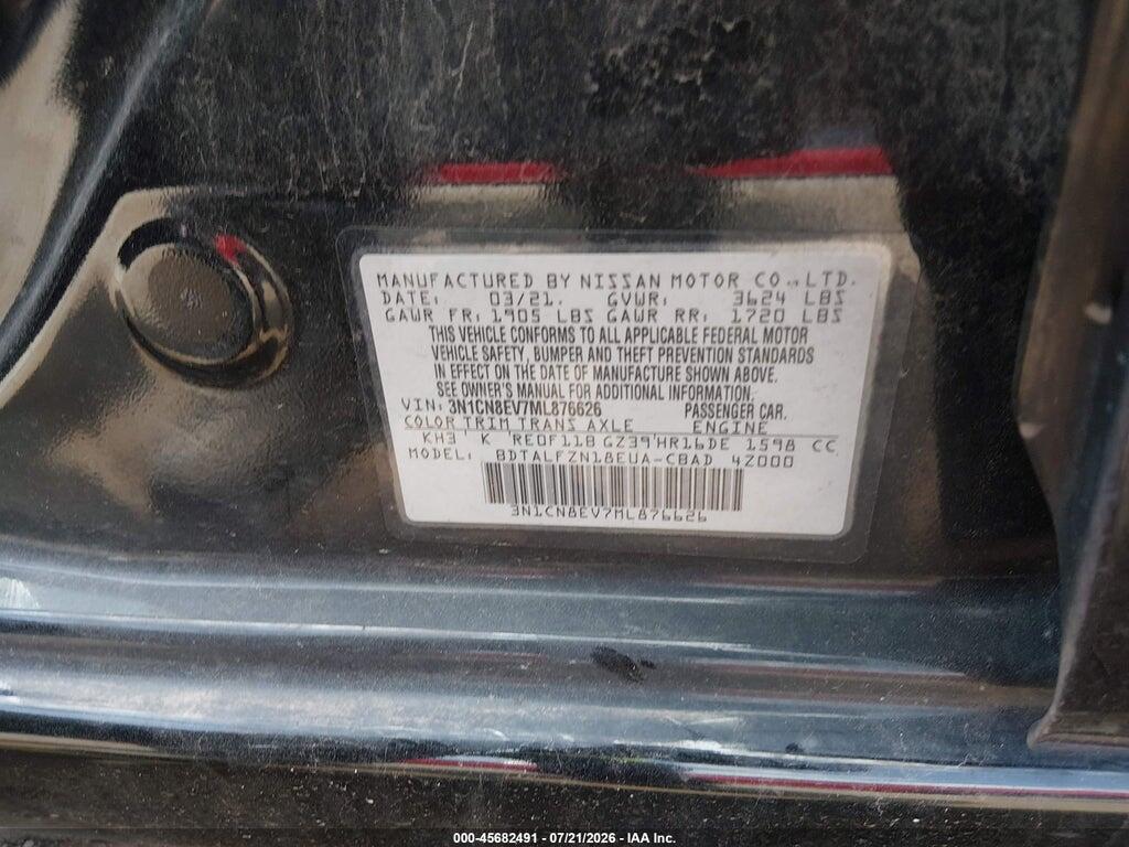 3N1CN8EV7ML876626 2021 NISSAN VERSA photo no. 9