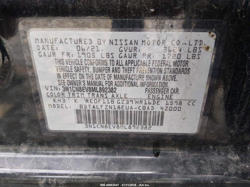 3N1CN8EV8ML892382 2021 NISSAN VERSA photo no. 9