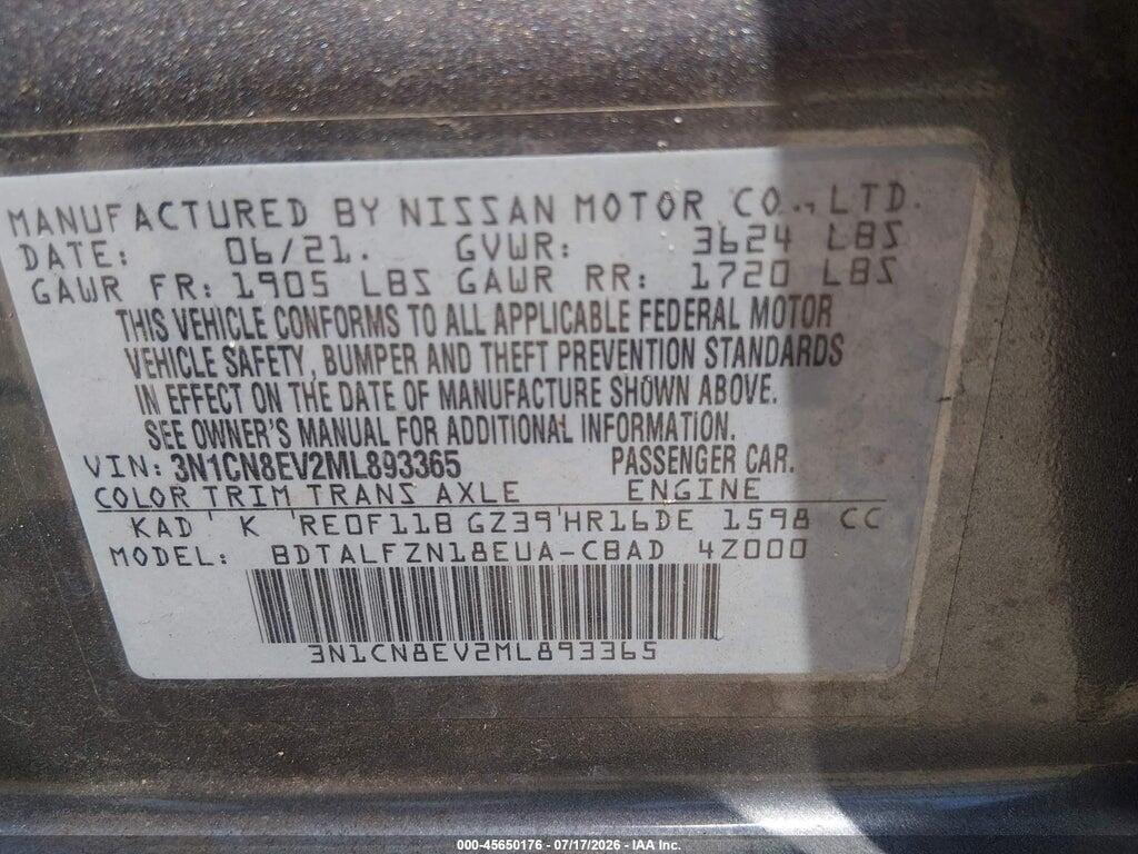 3N1CN8EV2ML893365 2021 NISSAN VERSA photo no. 9